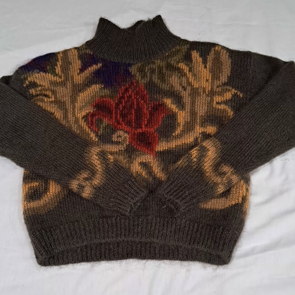 VINTAGE Ellen Tracy Mohair Blend Floral Mock Neck Cropped Sweater Medium - Picture 4 of 16